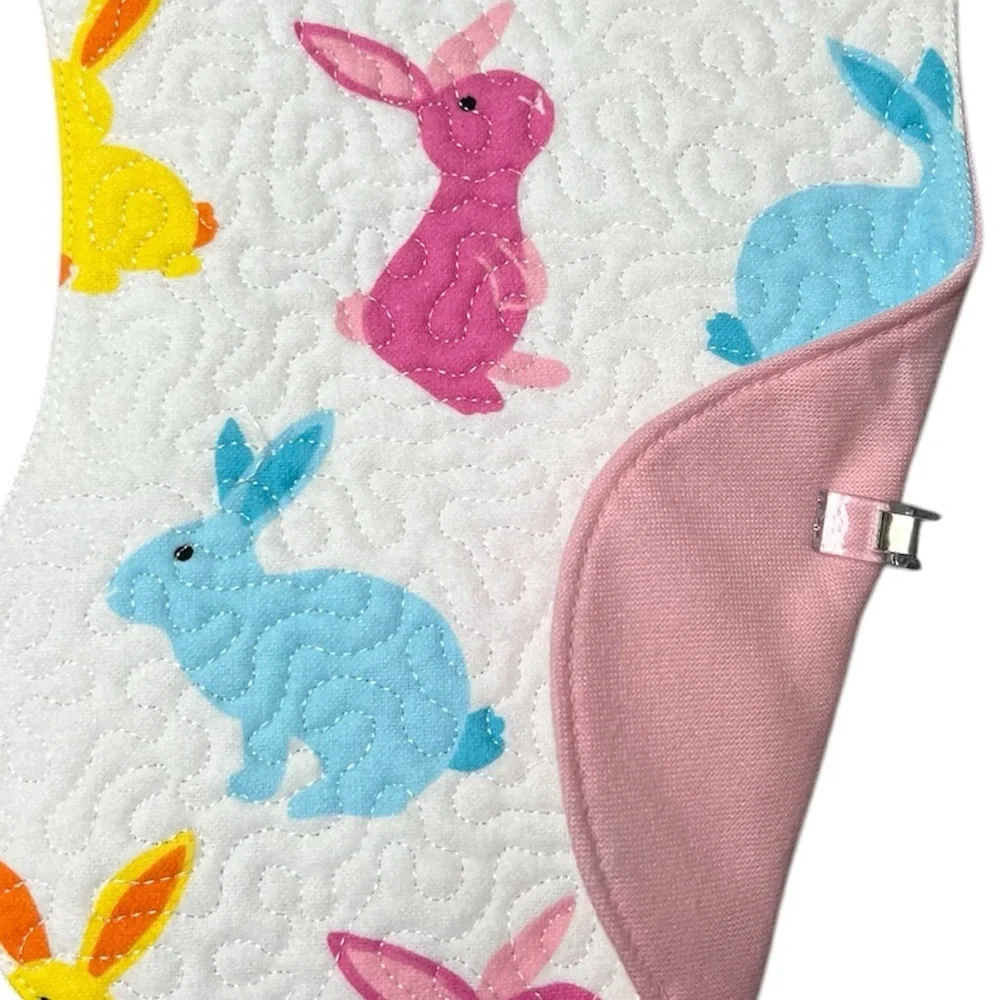 Hand Crafted Burp Cloth Easter Bunny Flannel Contoured Padded Reversible Quilted